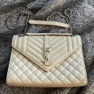 Preloved Authentic YSL bag Quilted Leather in STONE